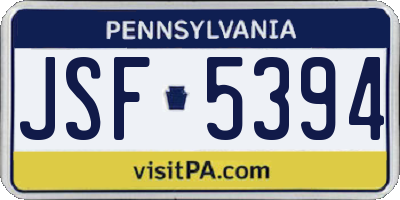 PA license plate JSF5394