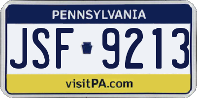 PA license plate JSF9213