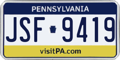 PA license plate JSF9419