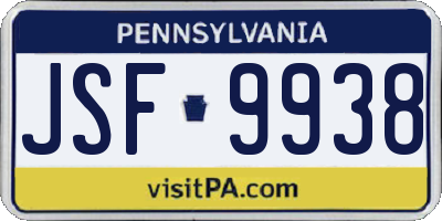 PA license plate JSF9938