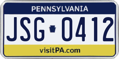 PA license plate JSG0412