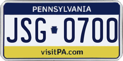 PA license plate JSG0700