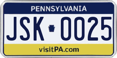 PA license plate JSK0025