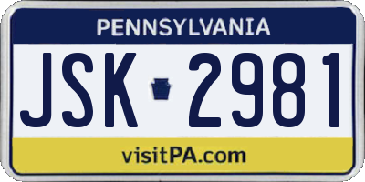 PA license plate JSK2981
