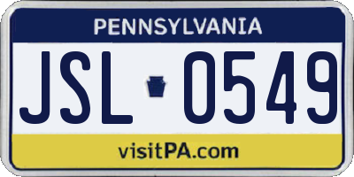 PA license plate JSL0549