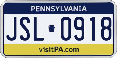 PA license plate JSL0918