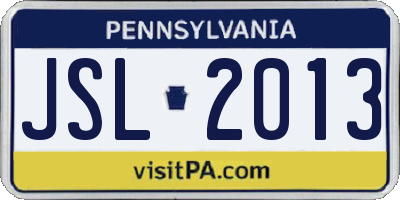 PA license plate JSL2013