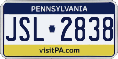 PA license plate JSL2838