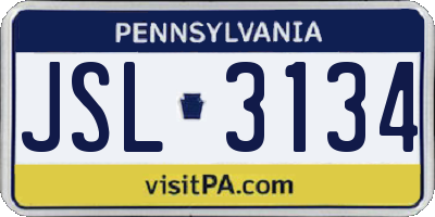 PA license plate JSL3134