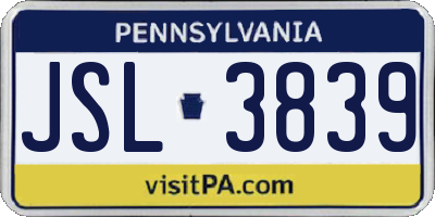 PA license plate JSL3839