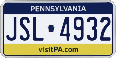PA license plate JSL4932