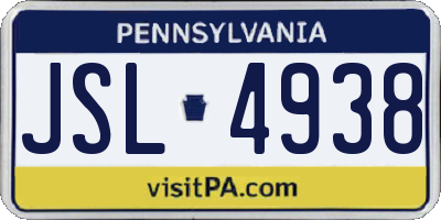 PA license plate JSL4938