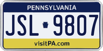 PA license plate JSL9807