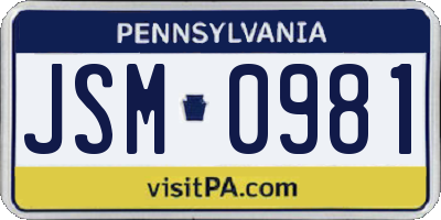PA license plate JSM0981