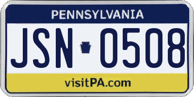 PA license plate JSN0508