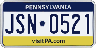 PA license plate JSN0521