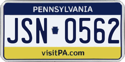 PA license plate JSN0562