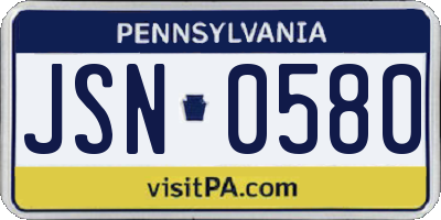 PA license plate JSN0580