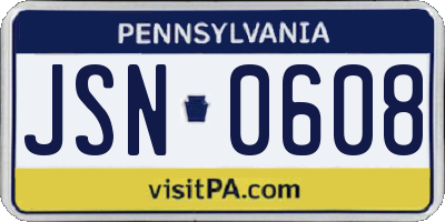 PA license plate JSN0608