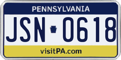 PA license plate JSN0618