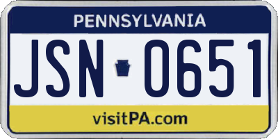 PA license plate JSN0651