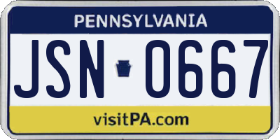 PA license plate JSN0667
