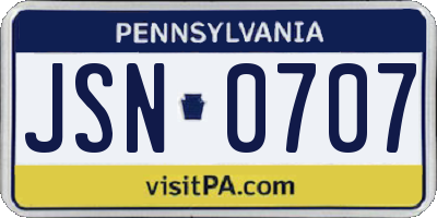 PA license plate JSN0707