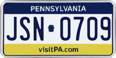 PA license plate JSN0709