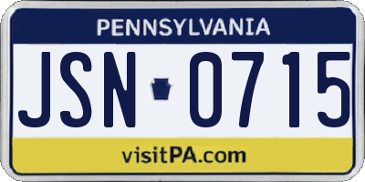 PA license plate JSN0715