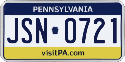 PA license plate JSN0721