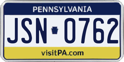 PA license plate JSN0762