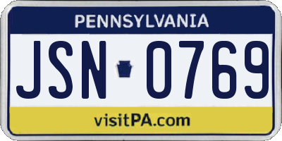 PA license plate JSN0769