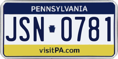 PA license plate JSN0781