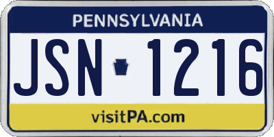 PA license plate JSN1216