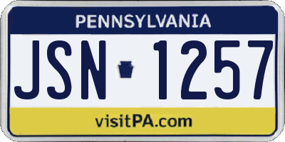 PA license plate JSN1257