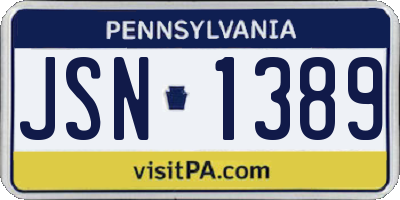 PA license plate JSN1389