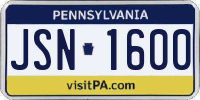 PA license plate JSN1600