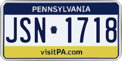 PA license plate JSN1718