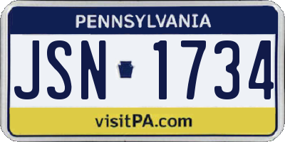 PA license plate JSN1734
