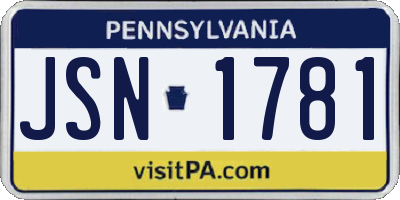 PA license plate JSN1781