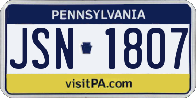 PA license plate JSN1807
