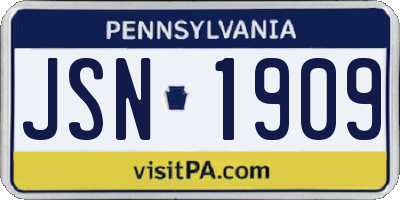 PA license plate JSN1909