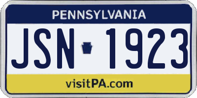 PA license plate JSN1923