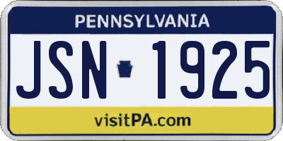 PA license plate JSN1925