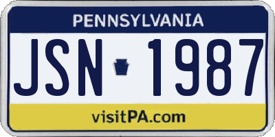 PA license plate JSN1987