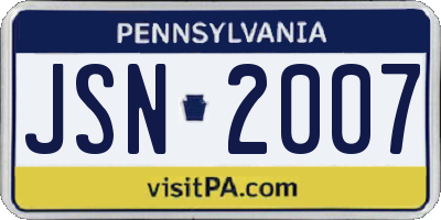 PA license plate JSN2007