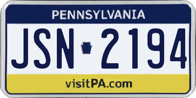PA license plate JSN2194
