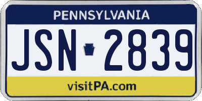 PA license plate JSN2839