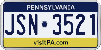 PA license plate JSN3521