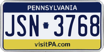 PA license plate JSN3768